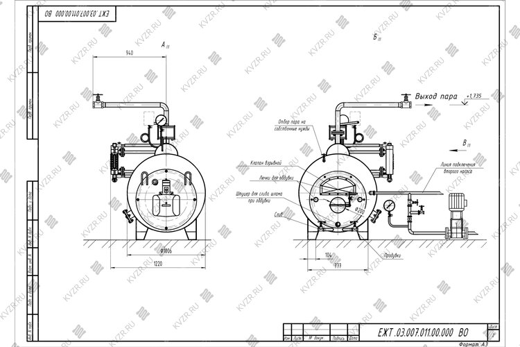 Чертеж мазутного парового котла КП 300