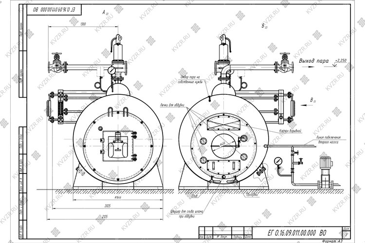 Чертеж парогенератора 1500 кг 170 С на газе